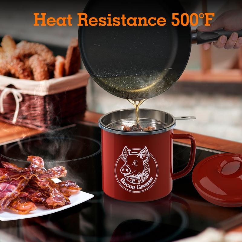 Reuse Bacon Grease Container with Strainer Kitchen Utensils