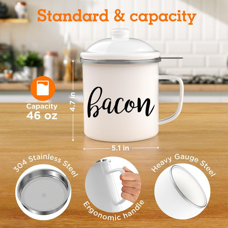 Reuse Bacon Grease Container with Strainer Kitchen Utensils