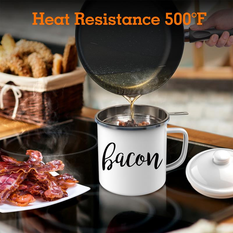 Reuse Bacon Grease Container with Strainer Kitchen Utensils