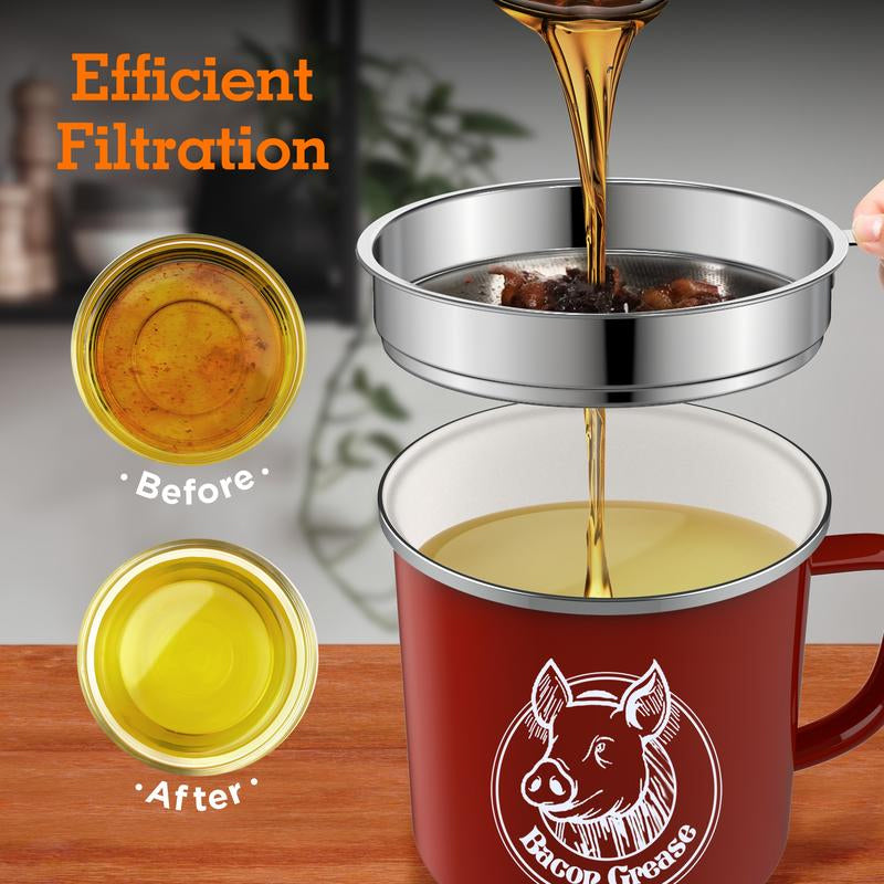 Reuse Bacon Grease Container with Strainer Kitchen Utensils