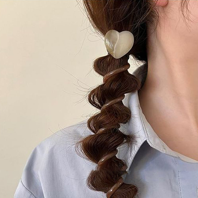 4 PCS - Heart Shaped Straight Telephone Cord Ponytail Holder