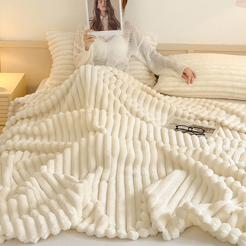 Jacquard randig fuskpäls filt