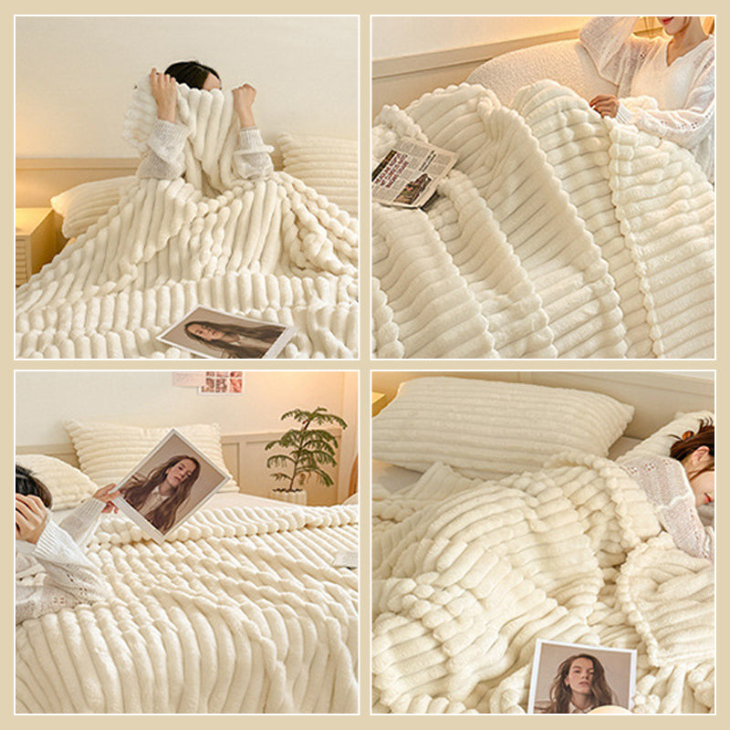 Jacquard randig fuskpäls filt