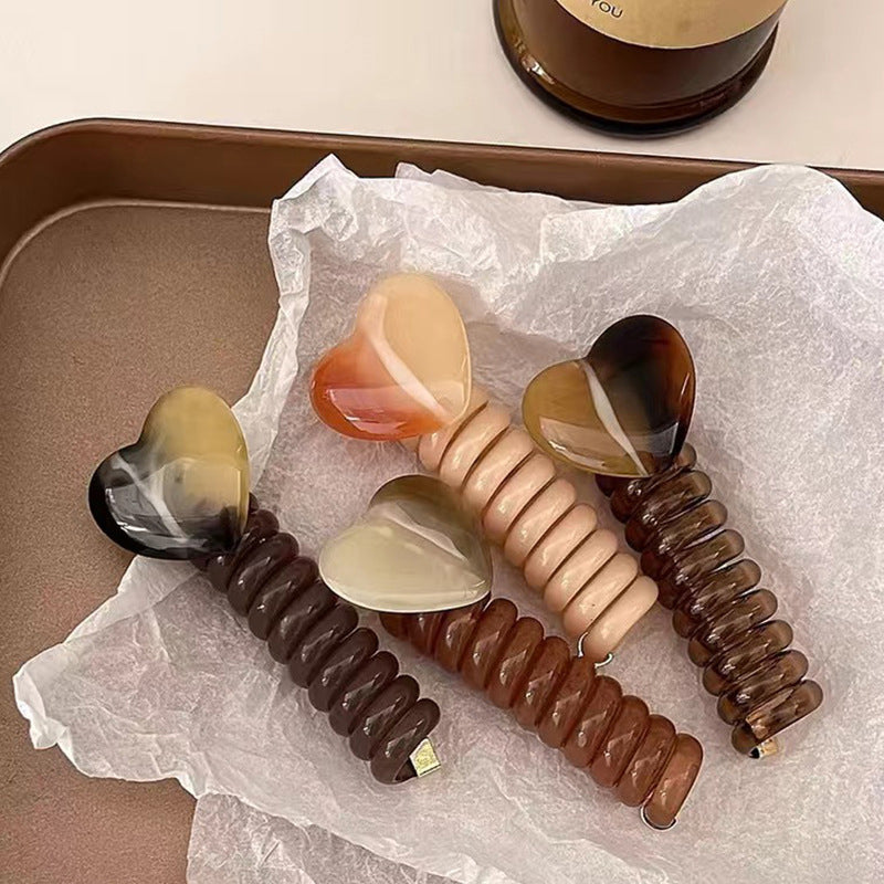 4 PCS - Heart Shaped Straight Telephone Cord Ponytail Holder