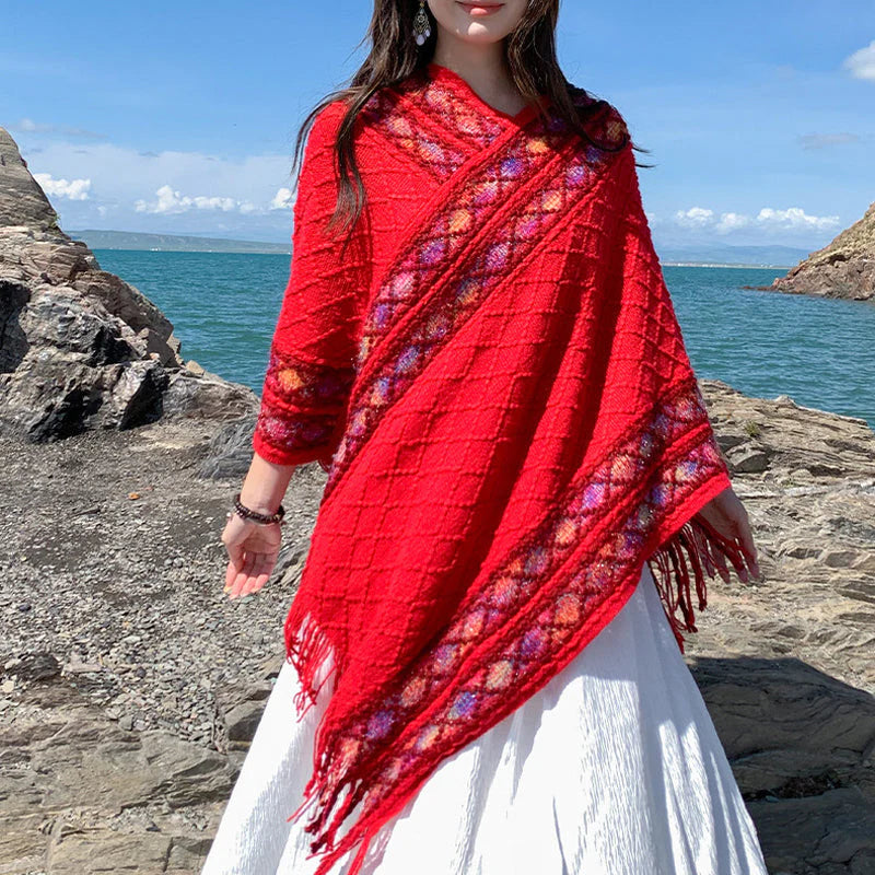 Retro tröja, tofssjal för kvinnor