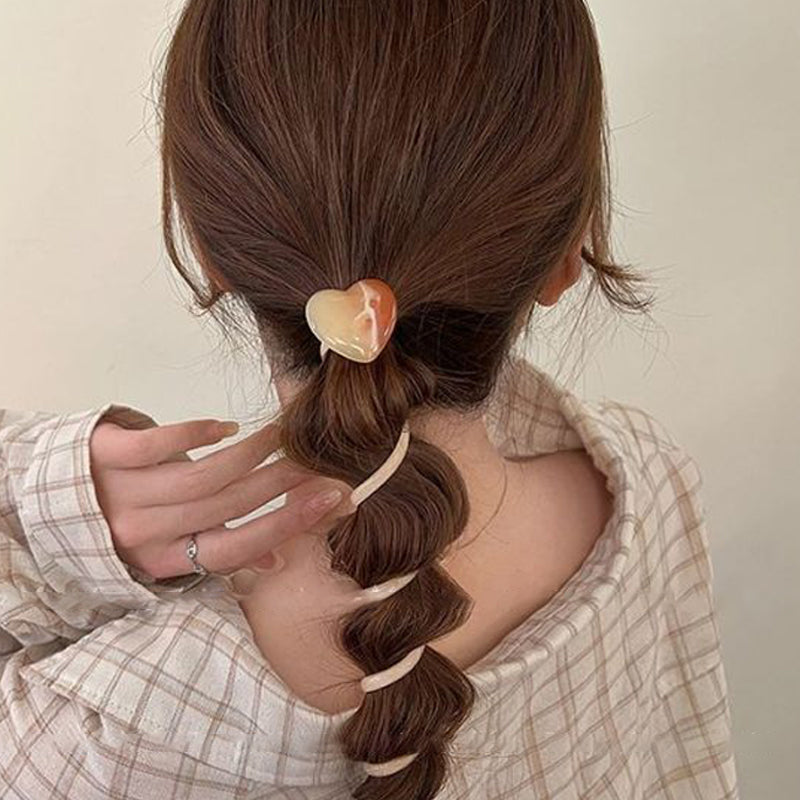 4 PCS - Heart Shaped Straight Telephone Cord Ponytail Holder