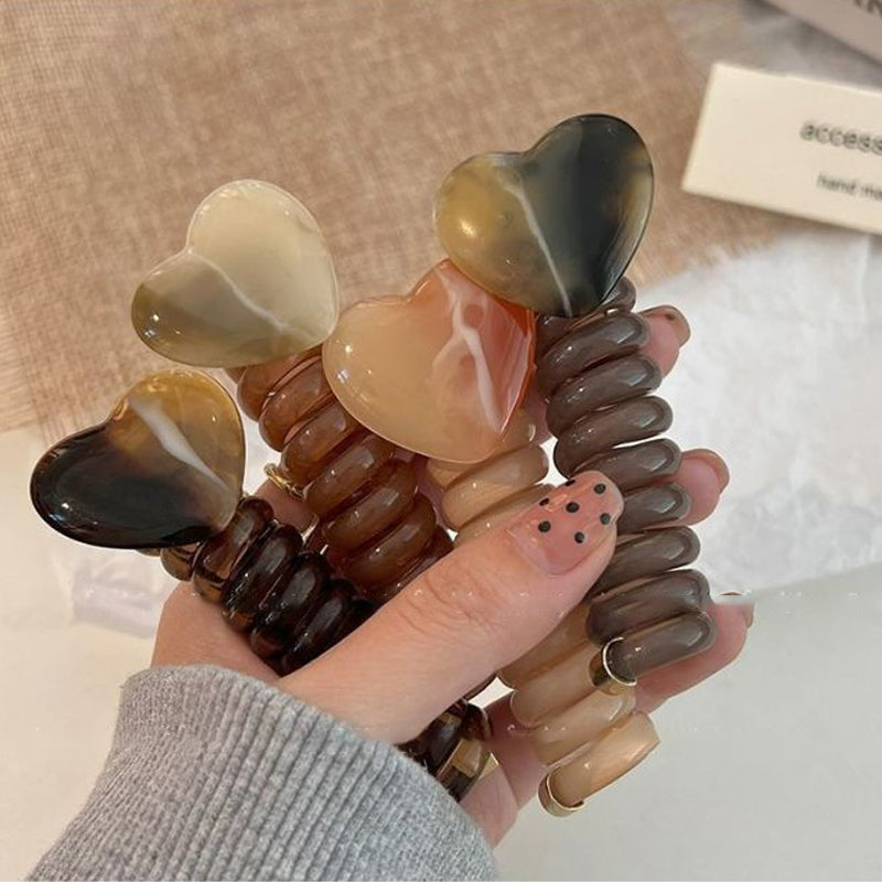 4 PCS - Heart Shaped Straight Telephone Cord Ponytail Holder