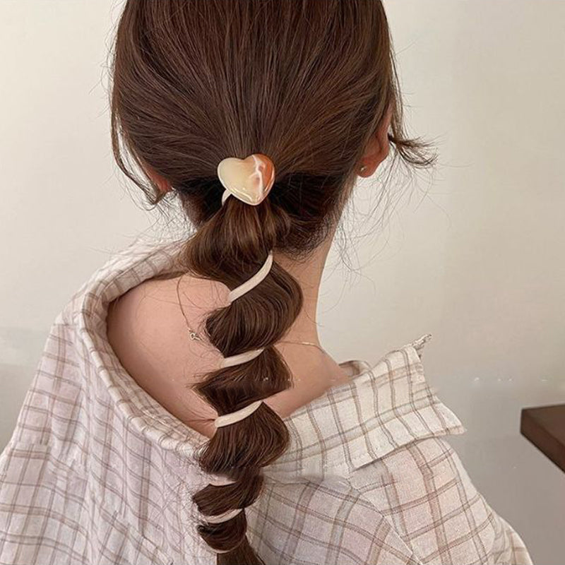 4 PCS - Heart Shaped Straight Telephone Cord Ponytail Holder