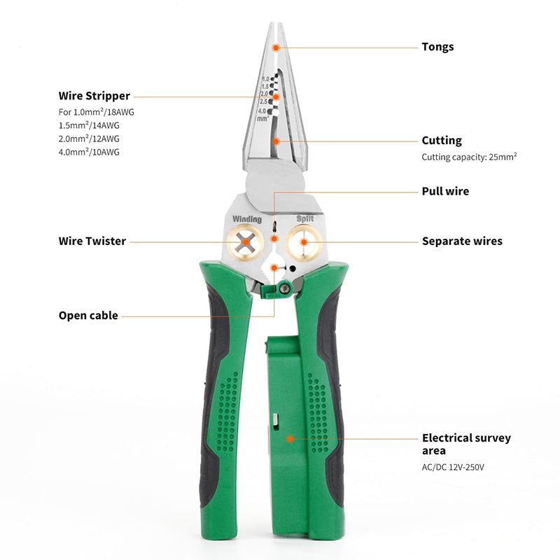 8-in-1 Heavy Duty Wire Stripper Pliers with Voltage Test