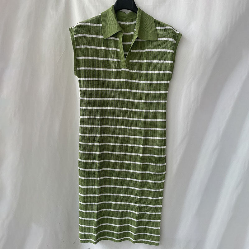 Striped Collared Short Sleeve Dress
