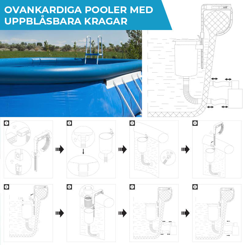 Flytande poolskimmer med monteringsfäste