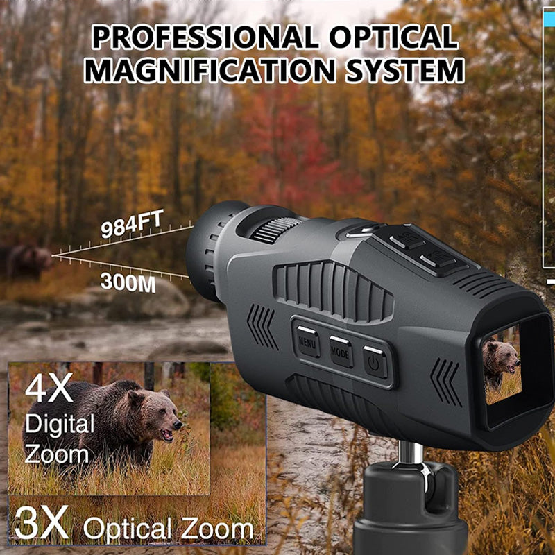 8X Infrared Night Vision Monocular With Digital Crosshairs & Video Recording For Hiking