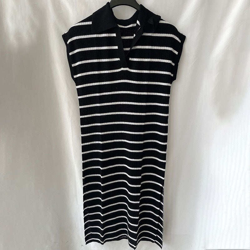 Striped Collared Short Sleeve Dress