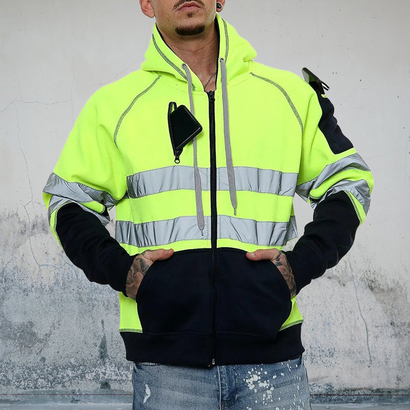 High Visibility Jacket Zips Hoodie Work Zip Hooded Top SweatShirts