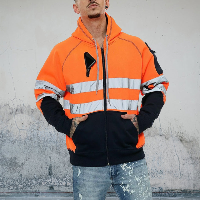 High Visibility Jacket Zips Hoodie Work Zip Hooded Top SweatShirts