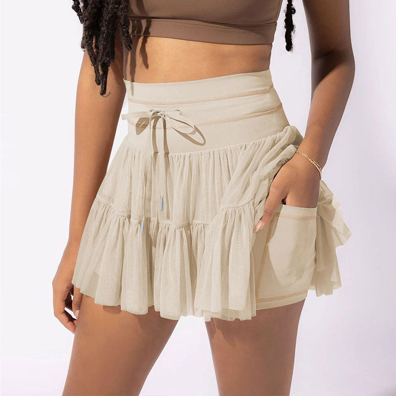 High Waist Pleated Skirt with Safety Shorts