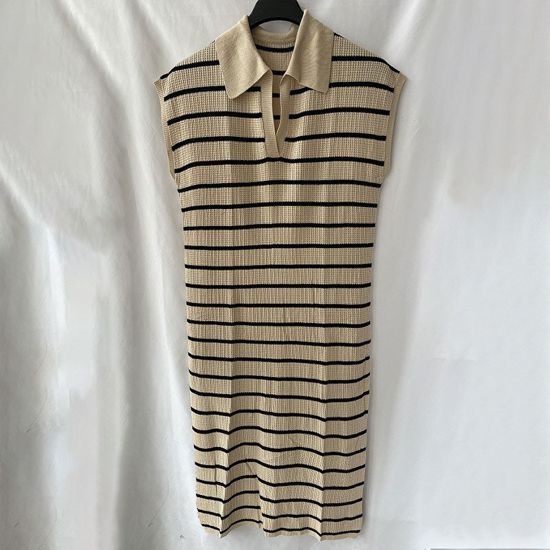 Striped Collared Short Sleeve Dress