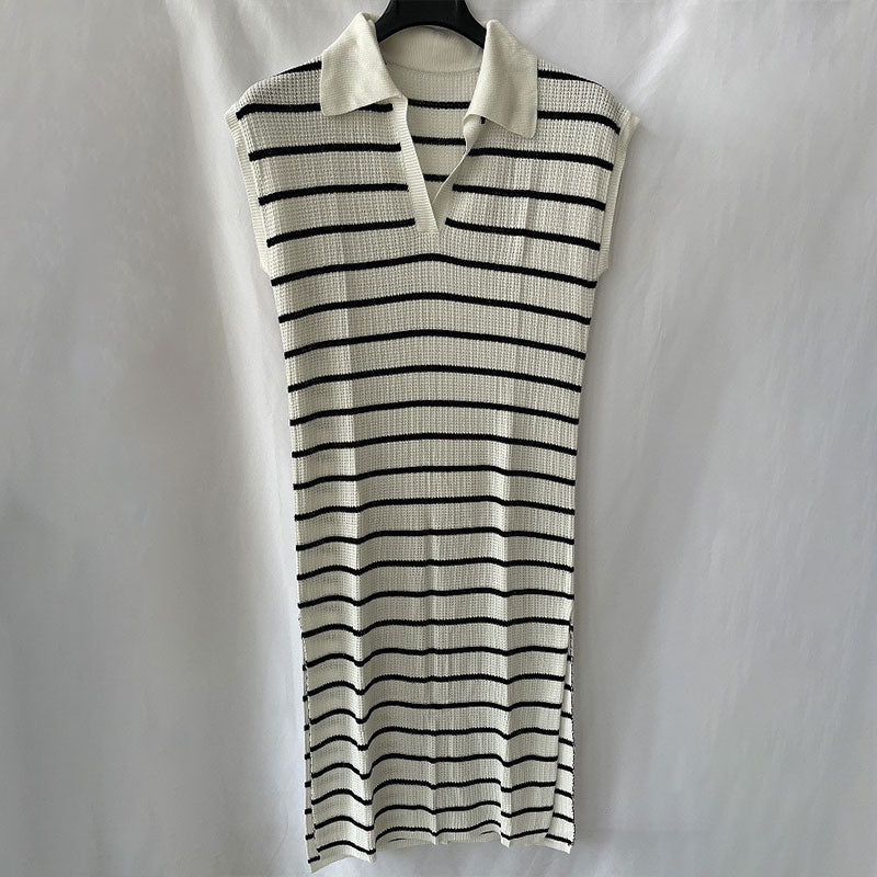 Striped Collared Short Sleeve Dress