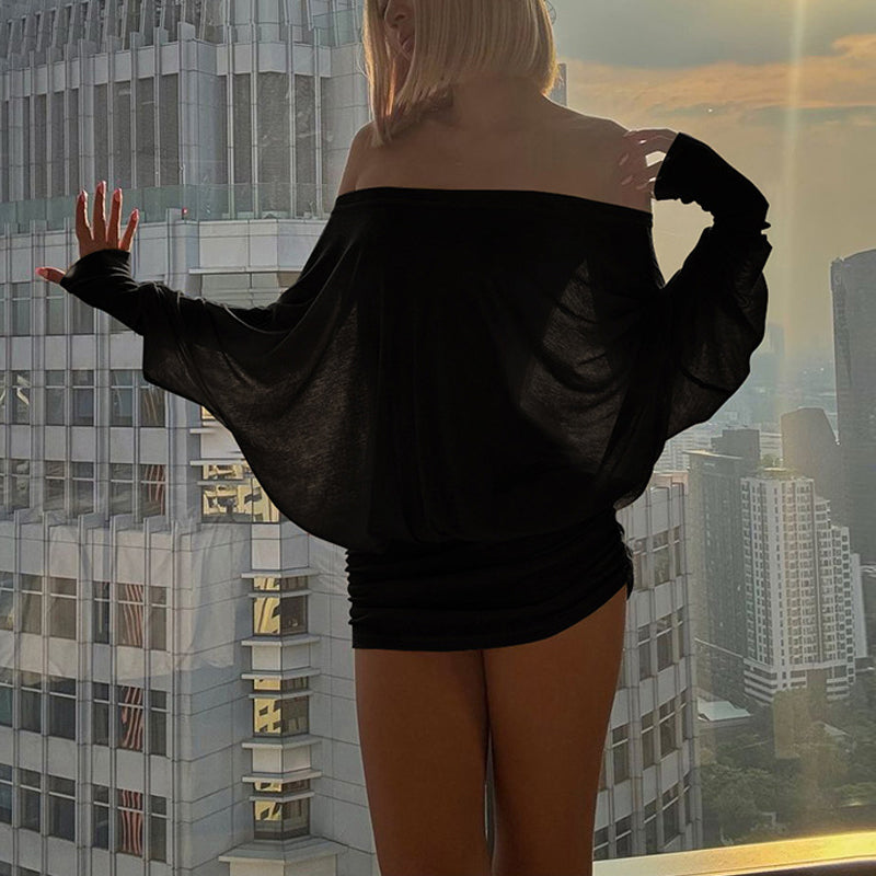 Off-Shoulder Ruched Knit Mini Dress