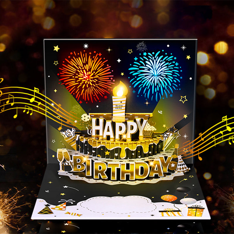Fireworks Pop Up Cake Light and Music DIY Age Birthday Cards