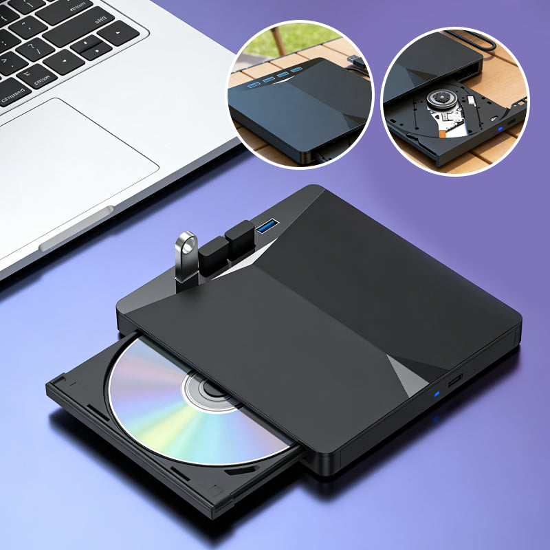 USB 3.0 Type-C External CD/DVD Drive Burner with SD/TF Card Reader & USB Hub