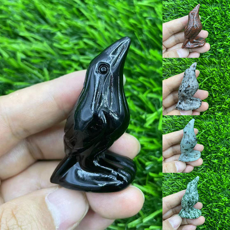 Gemstone Carved Crow Ornament