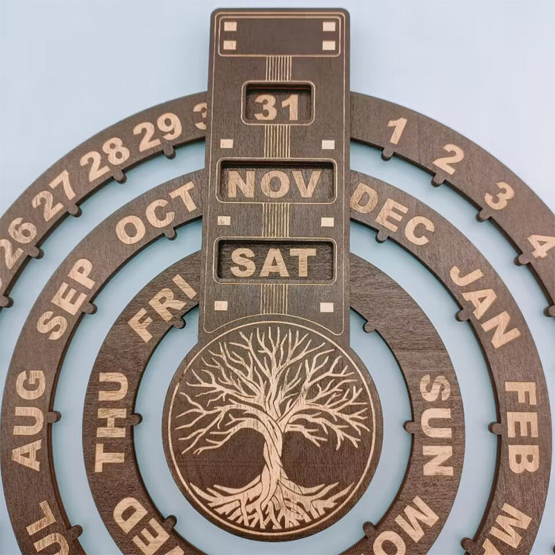 Trä roterande cirkulär evighetskalender