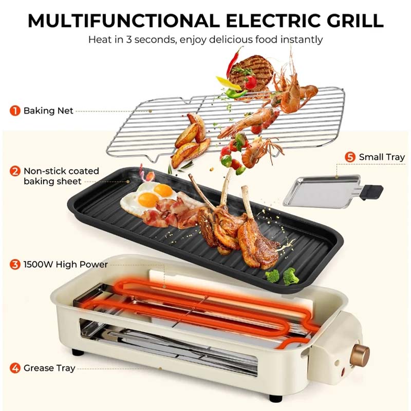 Indoor Smokeless Grill with Non-Stick Removable Plate