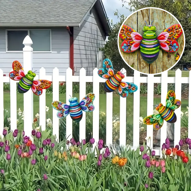 Iron Bee Art Skulptur Hängande väggdekorationer för trädgård