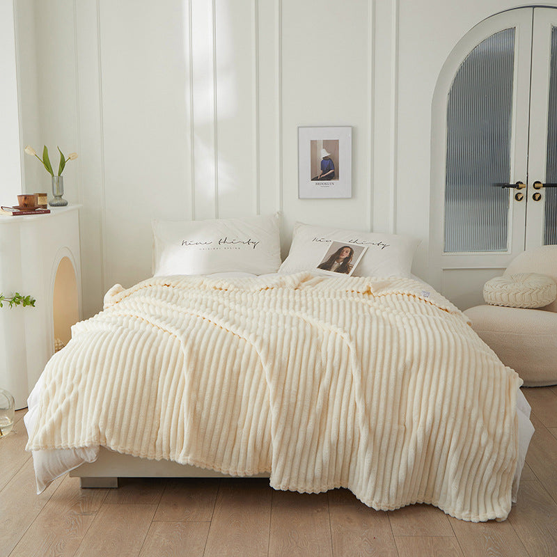 Jacquard randig fuskpäls filt