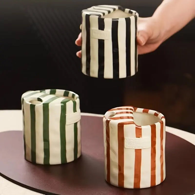 Retro Striped Hand-Painted Ceramic Mug