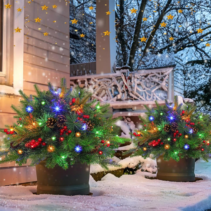 Pre-Lit Artificial Christmas Tree Urn Filler with Lights