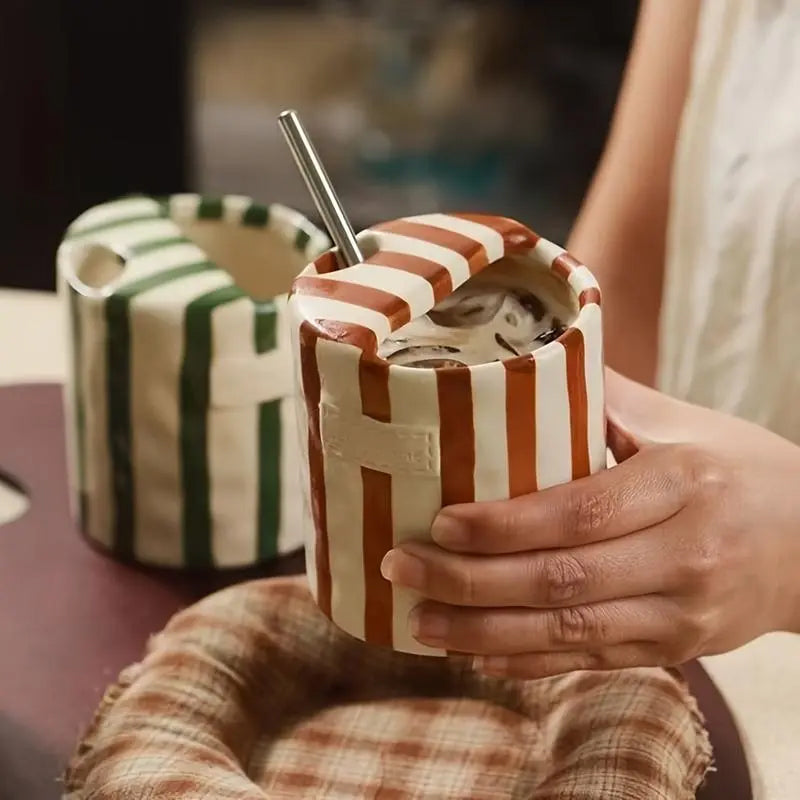 Retro Striped Hand-Painted Ceramic Mug