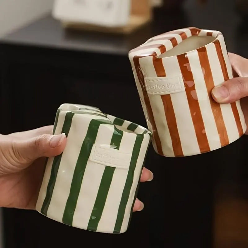 Retro Striped Hand-Painted Ceramic Mug