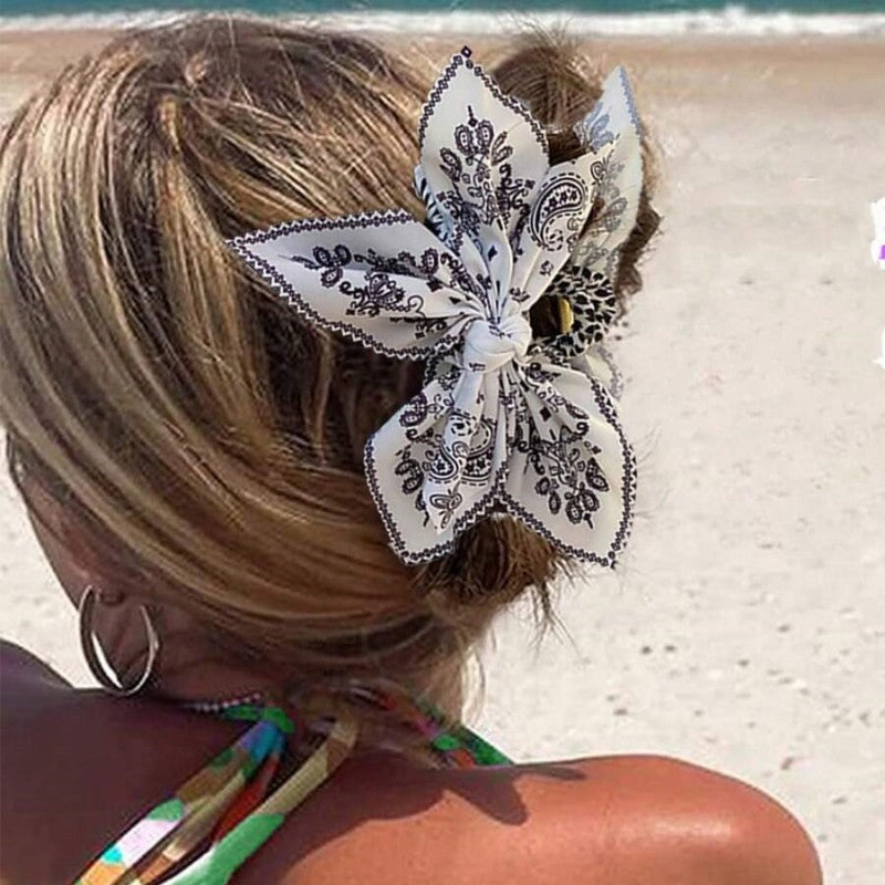 Double-Sided Paisley Bow Hair Claw