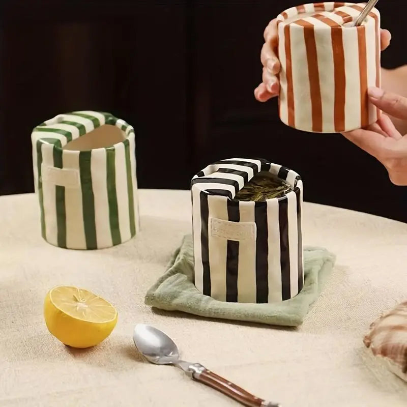 Retro Striped Hand-Painted Ceramic Mug