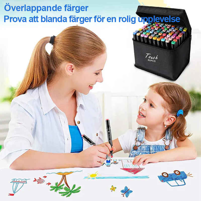 80 färger Premium Dual Tip Markers Set med väska