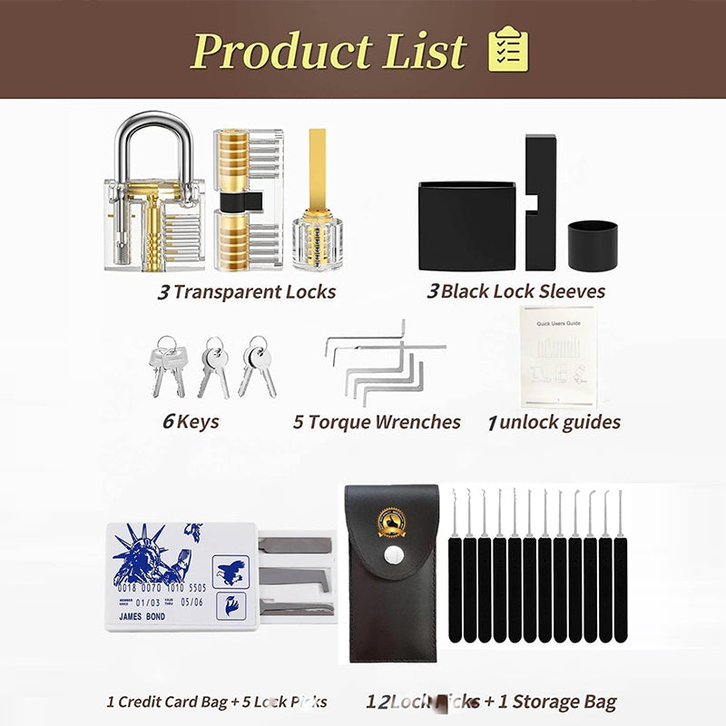 37-Piece Waterproof Lock Pick Set with Stainless Steel Keys