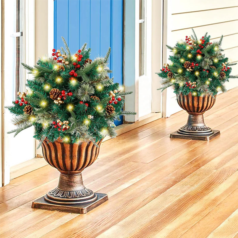 Pre-Lit Artificial Christmas Tree Urn Filler with Lights