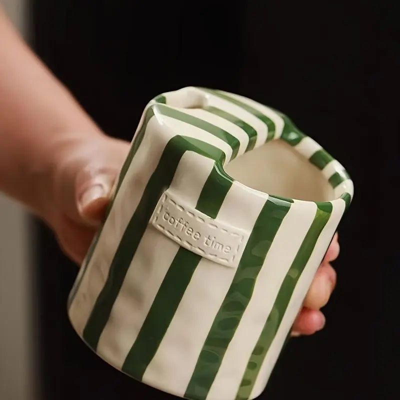 Retro Striped Hand-Painted Ceramic Mug