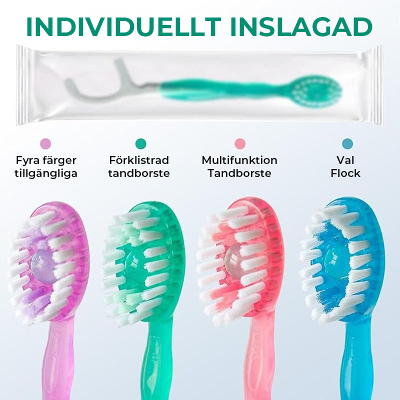 Minitandborste 5 i 1 verktyg (tandkräm + tandtråd + plocka + tungskrapa) Bärbar reseset