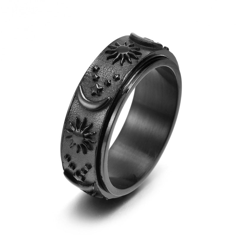 Celestial Moon and Stars Spinner Ring