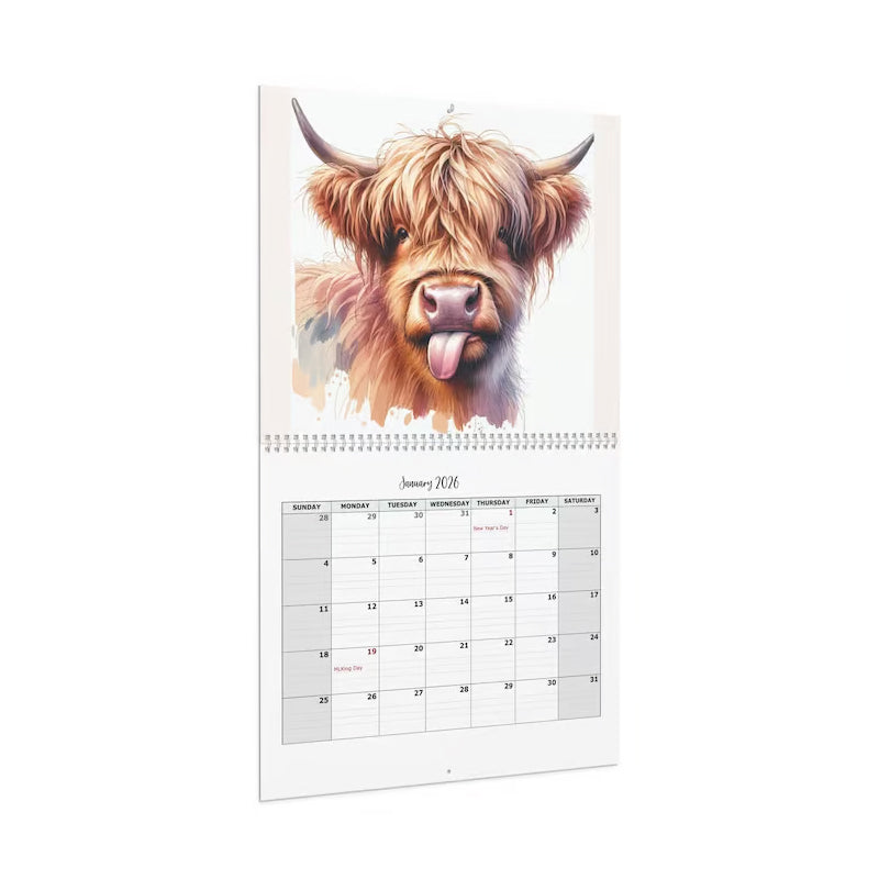 Highland Cow Calendar 2026