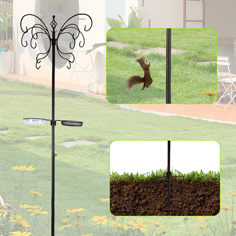 Squirrel-Proof Bird Feeder Pole Stand with Hanging Hooks