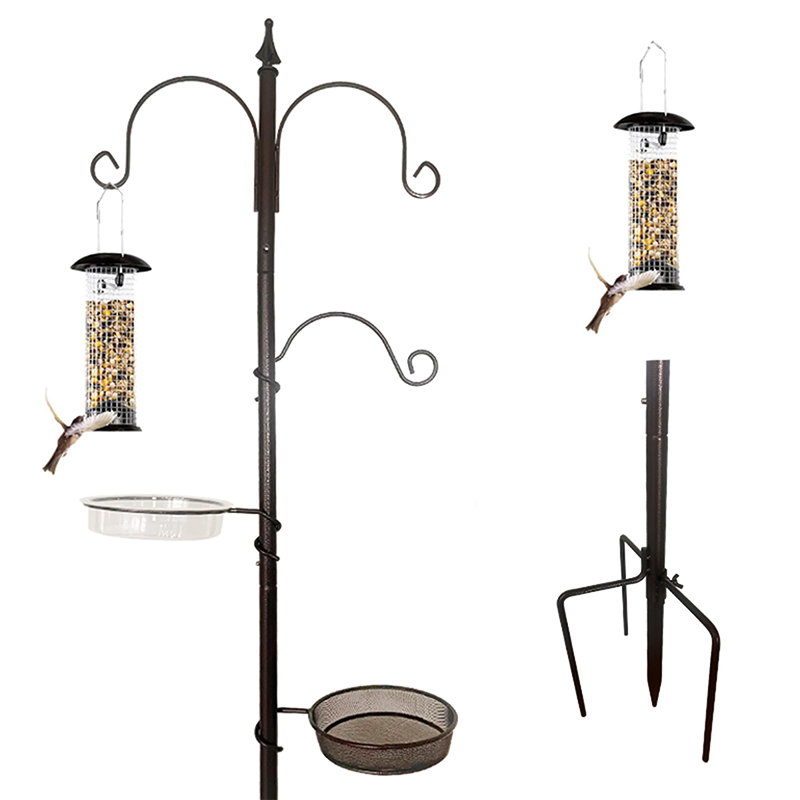 Squirrel-Proof Bird Feeder Pole Stand with Hanging Hooks