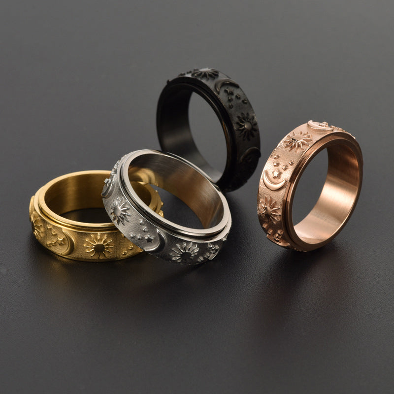 Celestial Moon and Stars Spinner Ring