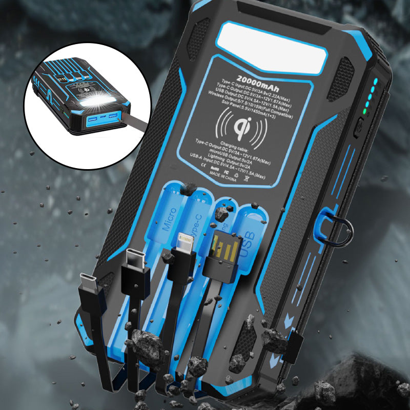 20000mAh Solar Wireless Portable Charger with 4 Built-in Cables & 7 Outputs