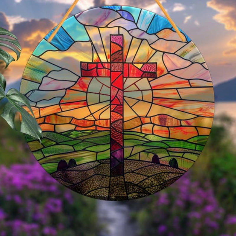 Handcrafted Radiant Jesus Cross Window Sign