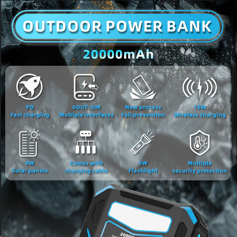 20000mAh Solar Wireless Portable Charger with 4 Built-in Cables & 7 Outputs