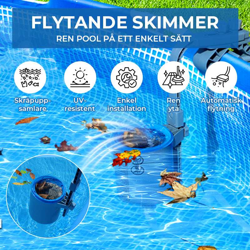Flytande poolskimmer med monteringsfäste